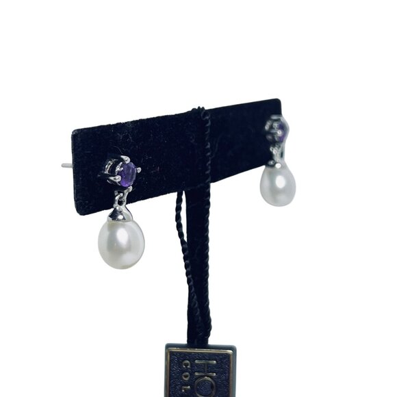 Honora Sterling Silver Freshwater Pearls And Amethyst Rhinestone Earrings (5978) - Picture 4 of 7